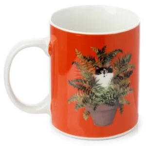 Mug en Porcelaine - Chat dans Pot à Plante Rouge